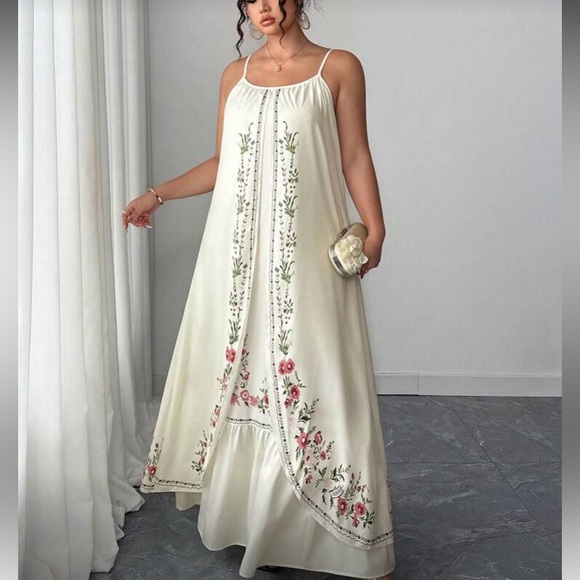 Boho Plus Floral Print Tropical Cami Maxi Dress - Picture 2 of 6